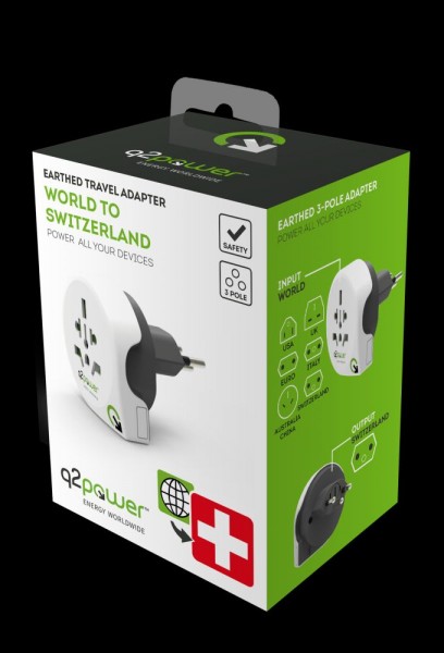 q2power Country Adapter Welt auf Schweiz, 1.100200