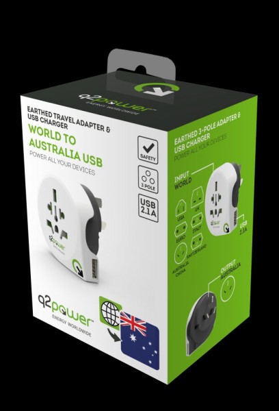 q2power Country Adapter Welt auf Australien USB, 1.100170