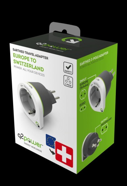 q2power Country Adapter Europa auf Schweiz, 1.200130