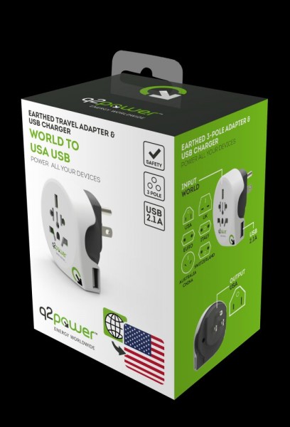 q2power Country Adapter Welt auf US USB, 1.100150