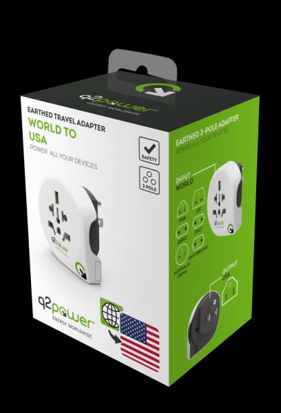 q2power Country Adapter Welt auf US, 1.100140