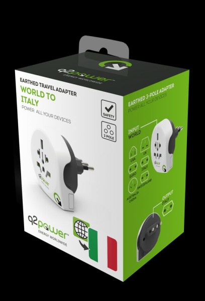 q2power Country Adapter Welt auf Italien, 1.100180