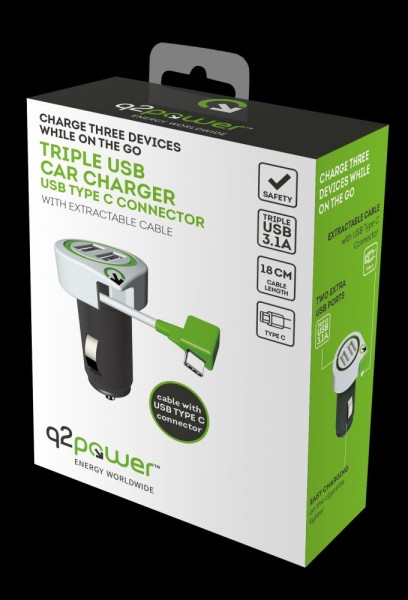 q2power USB Charger Triple USB Auto Ladegerät C 3.1A, 3.100130